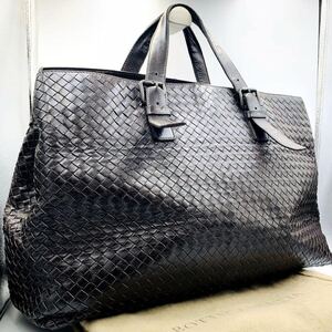 Authentic BOTTEGA VENETA Boston bag large intrecciato トート ボストン 大容量イントレチャート 本革レザー ダークブラウン メンズ