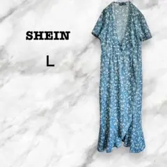 【シーイン】SHEIN ロングワンピース(L)総柄　花柄　ボタニカル　半袖　夏服