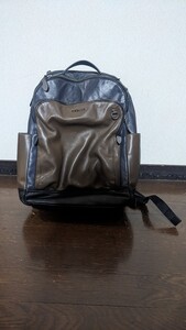 希少 高級 本革 コーチ COACH レザーバッグ レザーリュック ネイビー ブラウン NAVY BROWN Leather Bag JUNK