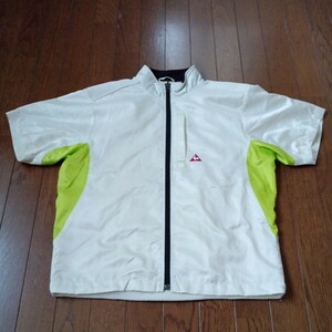 K-175【中古】le coqsportif golf　ルコックゴルフ　ゴルフウェア　フルジップ ジャンパー ジャケット　半袖　白蛍光グリーン　メンズ　M