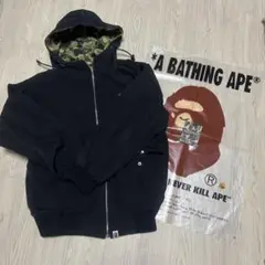 A BATHING APE ナイロンジャケット 黒迷彩フード　リバーシブル　L