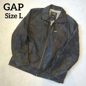 1円～ 希少 GAP ギャップ シングル ライダース レザー ジャケット L ボア USA ブラウン ライナー 古着 ヴィンテージ 