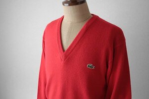 ☆良品 LACOSTE ◆ Vネック セーター レッド サイズ2 ウール ニット 長袖 ラコステ ◆YX10