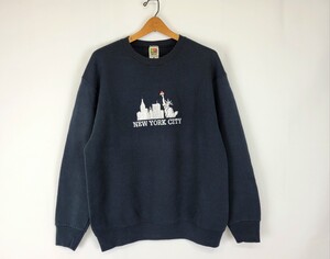 美品 90s 生地 USA製 フルーツオブザルーム BEST NEWYORK CITY 刺繍 クルーネック スウェット 黒 L 実寸 XL 90年代 生地 アメリカ製