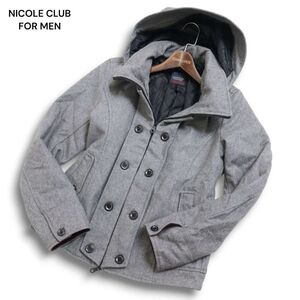 NICOLE CLUB FOR MEN ニコルクラブ フォーメン 秋冬 ウール★ 裏地 キルティング 中綿 ジップ コート Sz.46　メンズ グレー　C4T10726_B#N