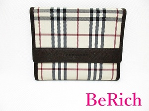 バーバリー BURBERRY Wホック 二つ折り財布 チェック 黒 ブラック ベージュ キャンバス レザー【中古】 bs2884