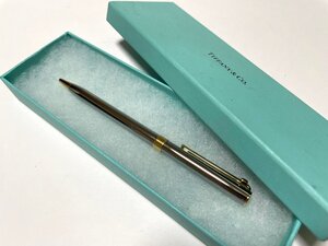 ■ 超美品! TIFFANY＆Co. ティファニー スリム ボールペン Tクリップ ツイスト式 箱 保存袋 カラー シルバー×ゴールド ★