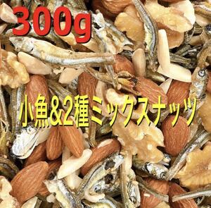 小魚ミックスナッツ300g 素焼きアーモンド 生クルミ 国産片口イワシ