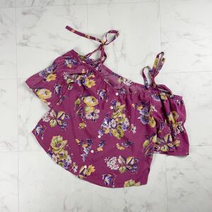 美品 me & me couture ミーアンドミークチュール 花柄 オフショル ボタンブラウスシャツ トップス レディース ピンク サイズ1*RC171