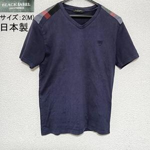 【送料無料・即決】BLACK LABEL CRESTBRIDGE ブラックレーベルクレストブリッジ VネックチェックTシャツ ネイビー サイズ2/M　日本製