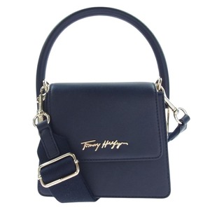 TOMMY HILFIGER トミーヒルフィガー ロゴ レザー 2WAY ハンド ショルダー バッグ ネイビー系【中古】