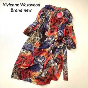 新品 タグ付 Vivienne Westwood ヴィヴィアンウエストウッド 総柄 デザインロングワンピース レディース 00サイズ フリー