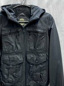 HYSTERIC GLAMOUR HOODED JACKET ヒステリックグラマー フーデッド ジャケット フリーサイズ 黒 ブラック レザー コットン 2LB-7040