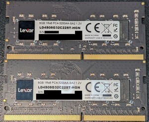 Lexar DDR4-3200 PC4-25600 8GB 2枚セット 16GB 1Rx8 SODIMM LD4S08G32C22ST-HGN