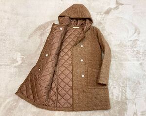 美品！定価5万円【Traditional Weatherwear】「ERITH」フーデッドダブル キルティングコート/34(M) ブラウン もこもこウール