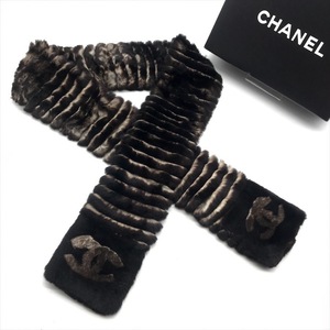 展示品 CHANEL シャネル ココマーク オリラグ ラビット ファー カシミア マフラー レディース a3446