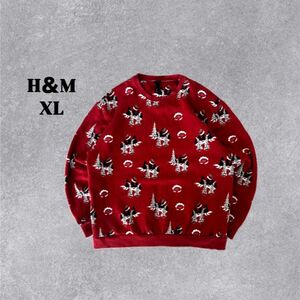 H&M エイチアンドエム レッド スノーパターン 長袖 スウェット XL