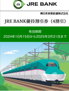 JRE BANK優待割引券(4割引) 3枚 有効期限2025年3月31日 JR東日本