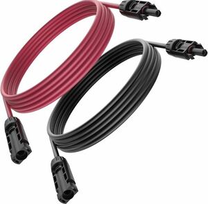 MC4 延長 ケーブル 12AWG（4mm） ソーラー 延長 ケーブル ソーラーパネル接続用 2本セット（3m赤+3m黒）