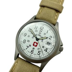 【1円スタート】SWISS MILITARY スイスミリタリー 6-413　6-513 デイト シルバーカラー ラウンド クォーツ メンズ腕時計