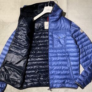 XL相当★MONCLER CLOVIS モンクレール クロヴィス ダウンジャケット パーカー ブルゾン Wジップ ロゴ ワッペン メンズ 4 大きいサイズ 青