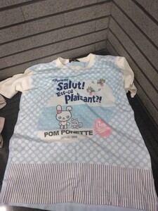 pom ponette Tシャツ 前面プリント L 160 うさぎ ホワイト ブルー 半袖 夏 女の子 女児 子供 キッズ 150 リス ミツバチ 水玉 キャラクター