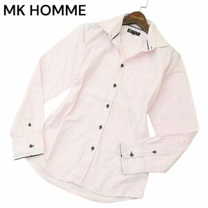 MK HOMME ミッシェルクラン オム 通年 長袖 スリム ストライプ★ シャツ Sz.48　メンズ　A4T05938_5#C