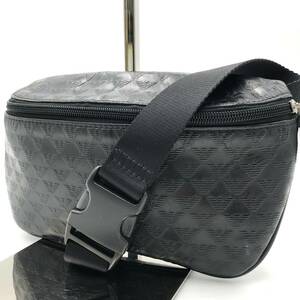 1円【超希少/極美品】EMPORIO ARMANI エンポリオアルマーニ メンズ ボディバッグ ウエストバッグ イーグル ロゴ レザー 本革 ブラック 黒