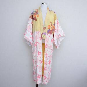 襦袢 着物 クレイジーパターン 桜 紅葉 ホオズキ ジャパンヴィンテージ 昭和 リメイク素材 Kimono Robe Long Juban Crazy Pattern Vintage