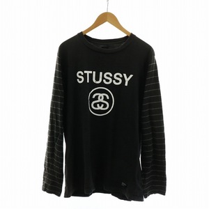 ステューシー STUSSY Tシャツ カットソー ロゴ プリント 長袖 ボーダー XL 黒 ブラック ■GY01 /MQ メンズ