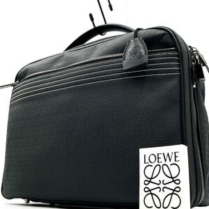 《美品》LOEWE ロエベ メンズ リピートアナグラム レザー ビジネス バッグ A4 2室 ブリーフケース ブラック
