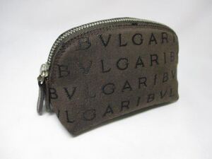 未使用品 BVLGARI ブルガリ ミニポーチ ロゴ 化粧ポーチ ブラウン 本物