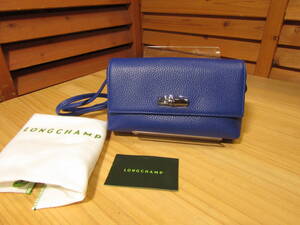 M1△638美品【LONGCHAMP ロンシャン】ROSEAU ロゾ ポシェット ブルー系 34067-968