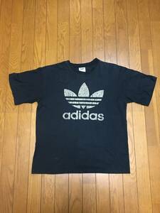 レア adidas アディダス Tシャツ 蛇柄 M 黒 リザード トレフォイル ロゴ ブラック コットン オールド 90s