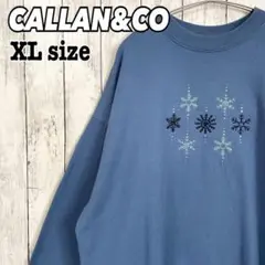 CALLAN&CO スウェット 雪の結晶 刺繍 冬 オーバーサイズ 青 海外古着