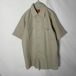 レッドキャップ　半袖ワークシャツ　古着　Sサイズ　ベージュ　WORKWEAR