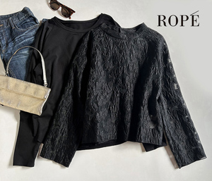 ロぺ ROPE／ハイネックレーシーブラウス＆とろみインナー黒