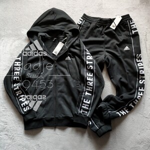 新品 正規品 adidas アディダス THE THREE STRIPES 上下セット セットアップ スウェット パーカー パンツ 黒 ブラック 厚手 XL