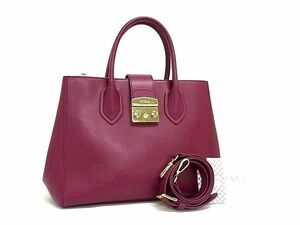 1円 ■極美品■ FURLA フルラ メトロポリス レザー 2WAY トート ハンドバッグ ショルダー クロスボディ マゼンタピンク系 BI4898