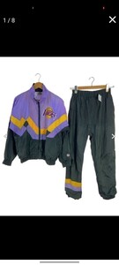 希少　80〜90s VINTAGE　LAKERS　NYLON　SETUP　 レイカーズ　ヴィンテージ　ナイロンジャケット　TALON ZIP上下セット　NBA 