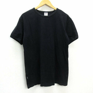 a■アヴィレックス/AVIREX リブ素材 無地 半袖Tシャツ【XL】黒/MENS/106【中古】