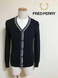 【美品】 FRED PERRY フレッドペリー ニット ウール カーディガン トップス ブラック サイズXS 長袖 黒 上着 ヒットユニオン SK3001