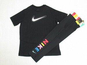 NIKE ドライフィット Tシャツ タイツ 上下セット 黒 カラフル 160 L ナイキ トレーニング セットアップ ガールズ レギンス DA1096 DD2404