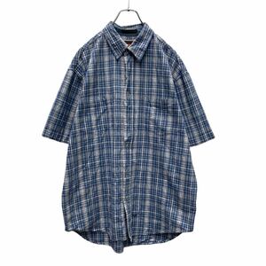 Wrangler HERO 半袖 チェック シャツ L ブルー ホワイト ラングラー 2ポケット 古着卸 アメリカ仕入 a506-7221