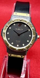 1円〜 Y 希少 11Pダイヤモンド HUBLOT ウブロ MDMクラシック 1280.100.2 金製YGベゼル レディース クォーツ アンティーク 時計 992648629 