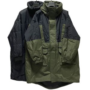 訳未使用 MERRELL メレル 2WAY マウンテンパーカー L ダークカーキ系/ブラック 中わたインナーコートセット 防風・撥水 定価63,800円