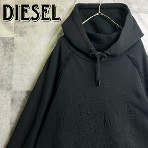 希少 美品 DIESEL ディーゼル ブレイブマン フーディー プルオーバーパーカー 型押し エンボスロゴ ブラック 黒 S