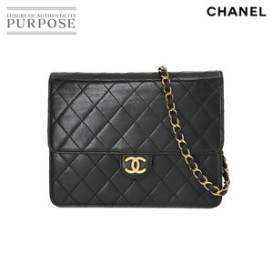 新品同様 シャネル CHANEL マトラッセ チェーン ショルダー バッグ レザー ブラック ゴールド 金具 プッシュロック 90223588