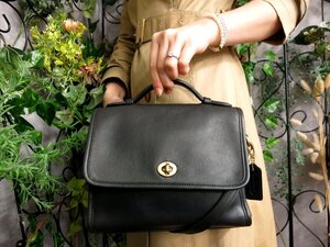 ●超美品●COACH オールド コーチ●USA製●ターンロック●高級 カーフ レザー 本革●2way ハンド バッグ●ダークネイビー●G金具●Js54539