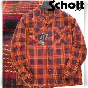 新品1円～★Schott N.Y.C ショット メンズ 長袖 起毛 ネルシャツ M オープンカラーシャツ チェック レッド 本物 ◆7885◆